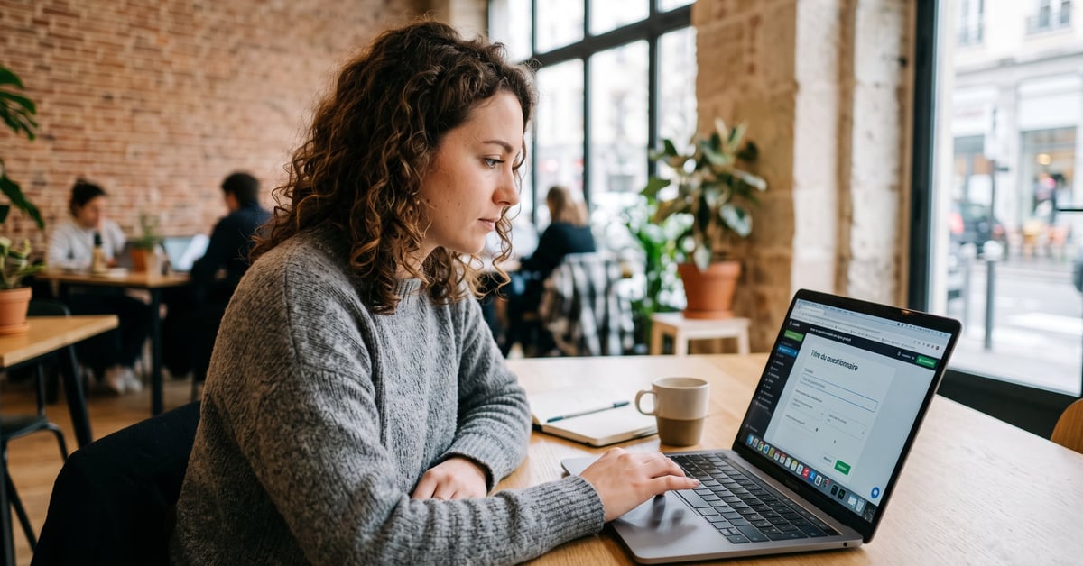 Créer un questionnaire en ligne gratuit sur ordinateur portable dans un bureau moderne