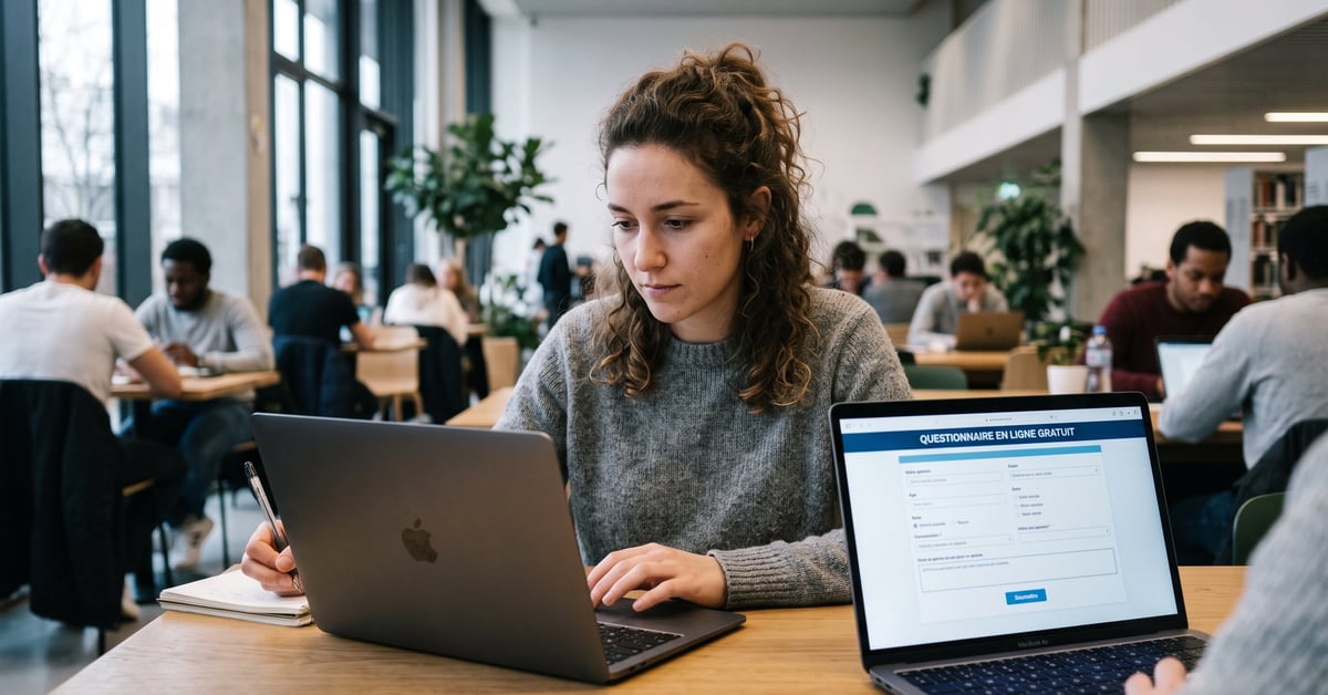 Questionnaire en ligne gratuit sur ordinateur portable – interface moderne de sondage digital