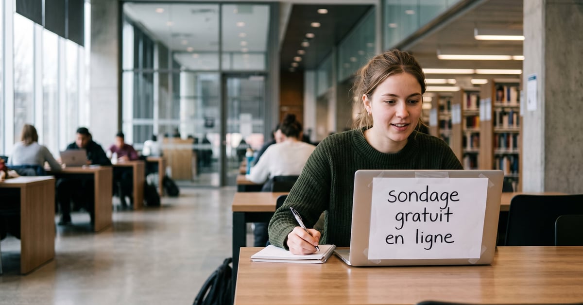 Personne créant un sondage gratuit en ligne sur un ordinateur portable dans un bureau moderne