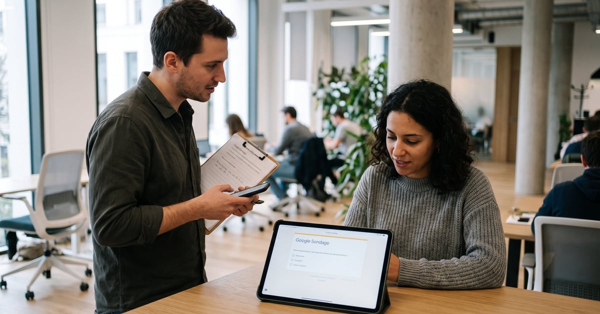 Interface Google Forms ouverte sur un écran pour créer un sondage en ligne professionnel