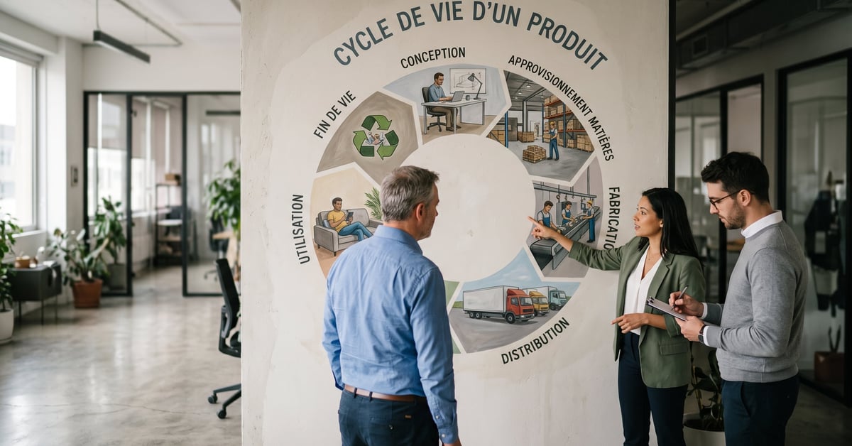 Cycle de vie d'un produit illustré par différentes phases de développement et de commercialisation