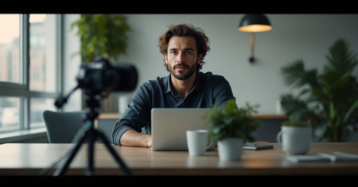 Vlogging définition : créateur de contenu filmant un vlog avec une caméra en environnement moderne