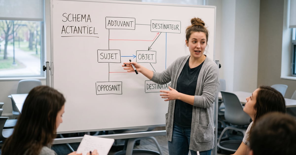 Schéma actantiel de Greimas illustrant les rôles narratifs et leurs relations structurelles