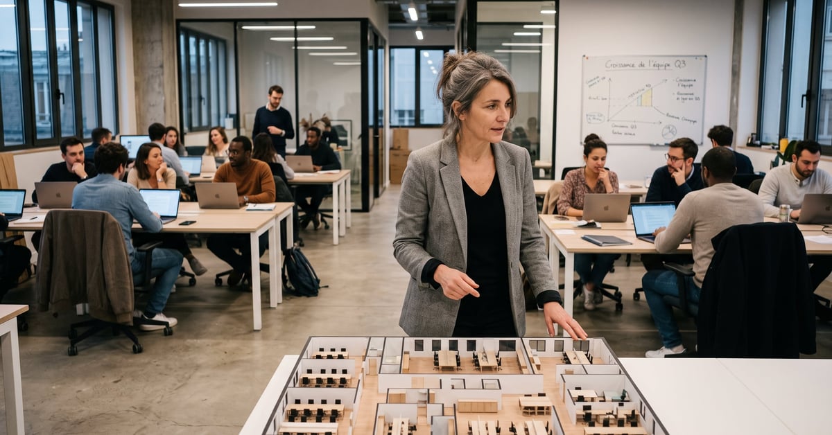 Taille d'une entreprise : vue d'un espace de travail moderne illustrant différentes échelles d'organisation